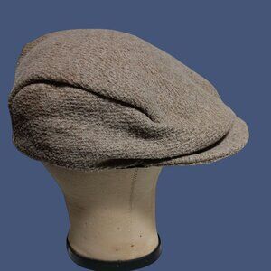 Small Vintage 70s Wool Newsboy Cap Cabbie HUstler Mens Shabby Tan Stone